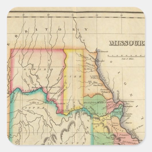 Kaart van Missouri Vierkante Sticker (Voorkant)