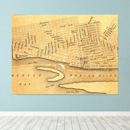  kaart van Mobile Alabama (1840) Canvas Afdruk (Insitu (Houten vloer))
