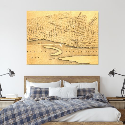 kaart van Mobile Alabama (1840) Canvas Afdruk (Insitu (Slaapkamer))