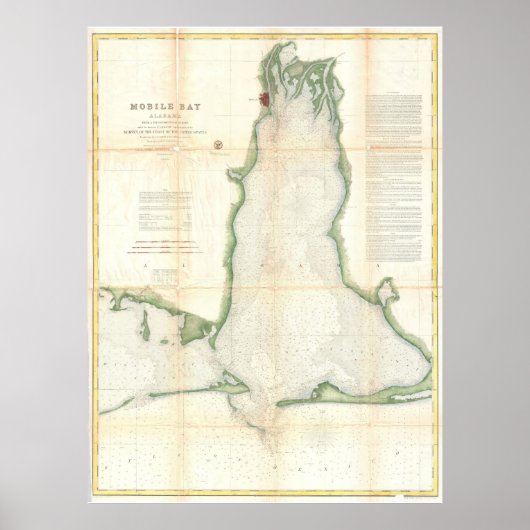  kaart van Mobile Bay Alabama (1856) Poster (Voorkant)