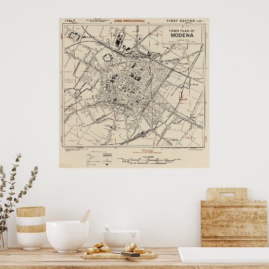  kaart van Modena Italië (1943) Poster (Keuken)