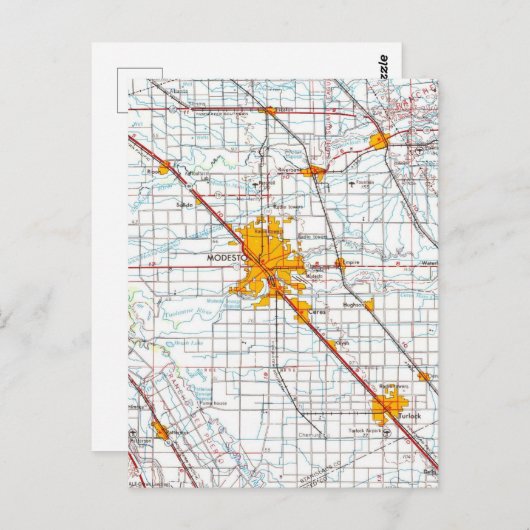  kaart van Modesto California (Voorkant / Achterkant)