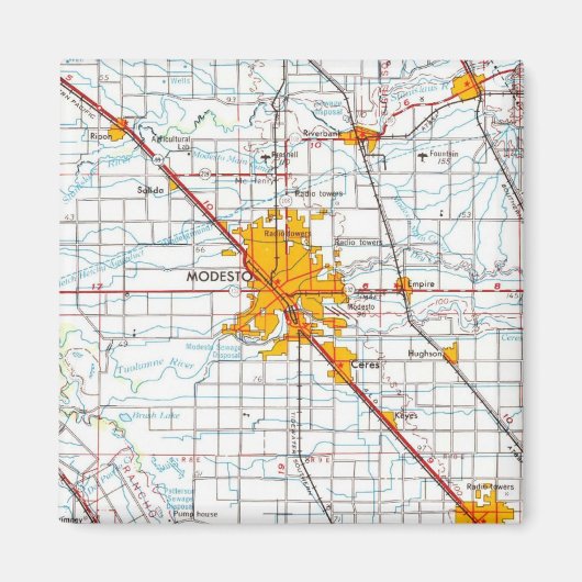  kaart van Modesto California Magneet (Voorkant)