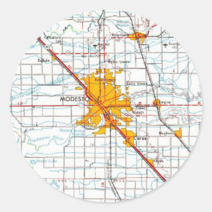  kaart van Modesto California Ronde Sticker