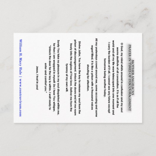 Kaart van Moeder Angelica's gebeden (Achterkant)