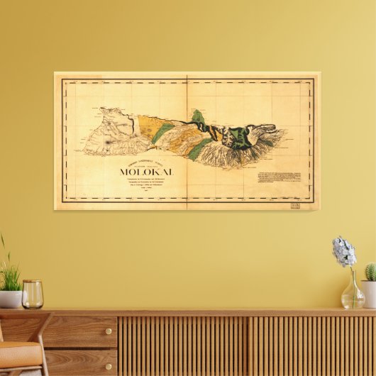 Kaart van Molokai, Hawaiian Island (1897) Canvas Afdruk (Insitu (Woonkamer))