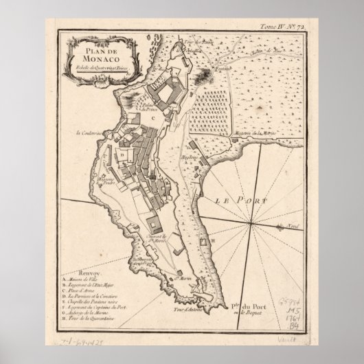  kaart van Monaco Frankrijk (1764) Poster (Voorkant)