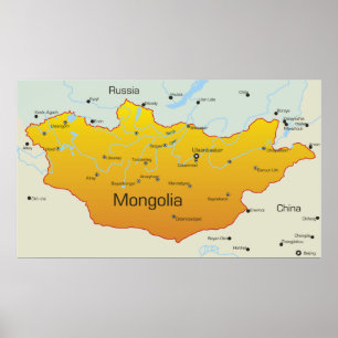 Kaart van Mongolië Poster