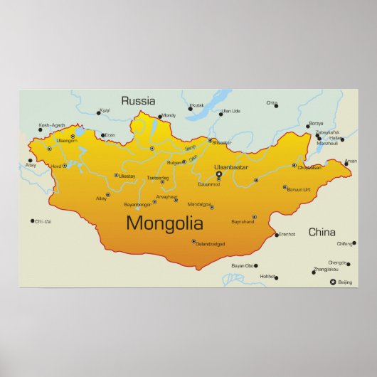 Kaart van Mongolië Poster (Voorkant)