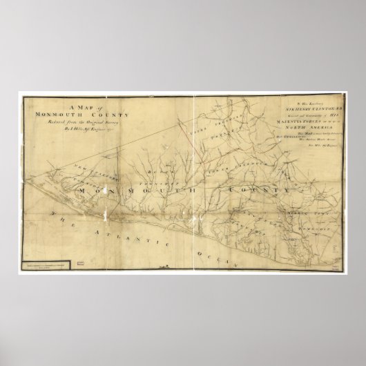 Kaart van Monmouth County New Jersey (1781) Poster (Voorkant)