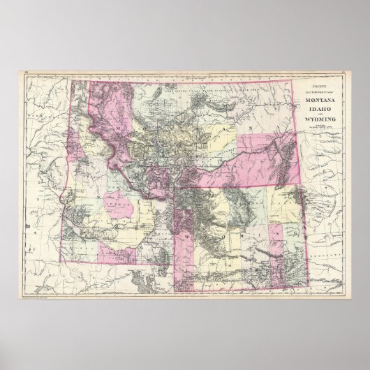 kaart van Montana, Wyoming en Idaho (1884) Poster (Voorkant)