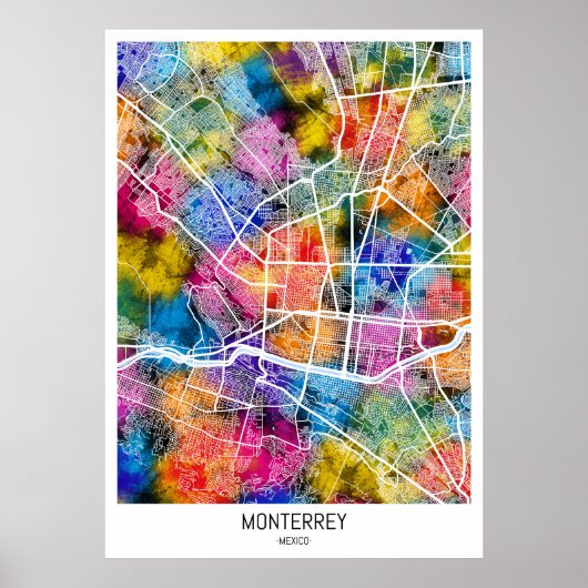 Kaart van Monterrey Mexico City Poster (Voorkant)
