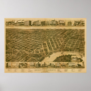 Kaart van Montgomery, hoofdstad van Alabama (1887) Poster