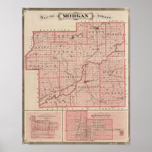 Kaart van Morgan County met Mooresville Poster (Voorkant)