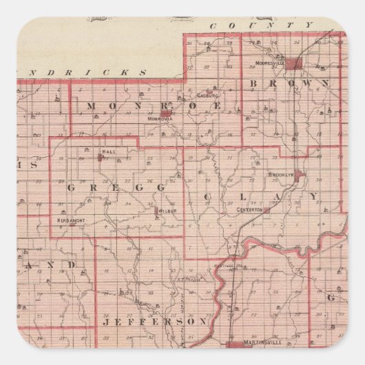 Kaart van Morgan County met Mooresville Vierkante Sticker (Voorkant)