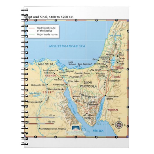 Kaart van Moses Exodus Egypt en Sinai 1400-1200 B Notitieboek (Voorkant)