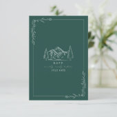 Kaart van Mountains Line Art Emerald Wedding RSVP (Staand voorkant)