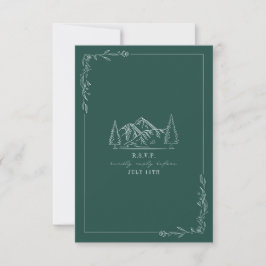 Kaart van Mountains Line Art Emerald Wedding RSVP