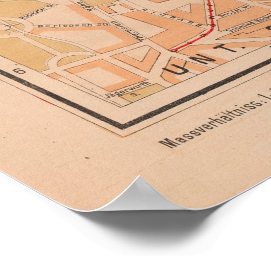 kaart van München Duitsland (1890) Poster (Hoek)