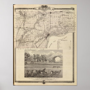 Kaart van Muscatine County Poster