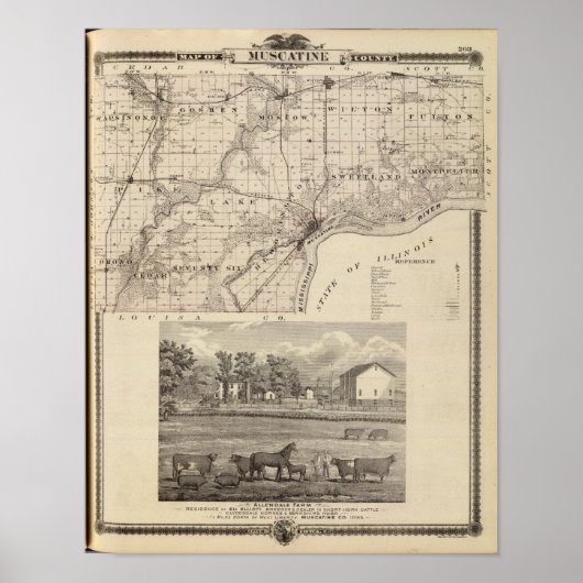 Kaart van Muscatine County Poster (Voorkant)