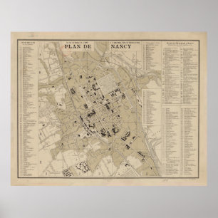 kaart van Nancy France (1894) Poster