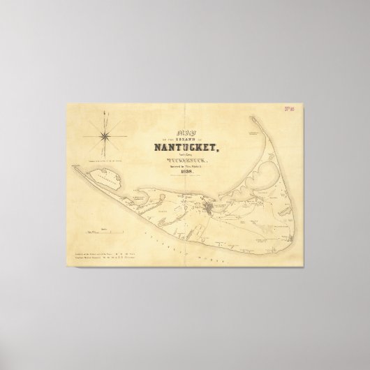 kaart van Nantucket (1838) Canvas Afdruk (Voorkant)