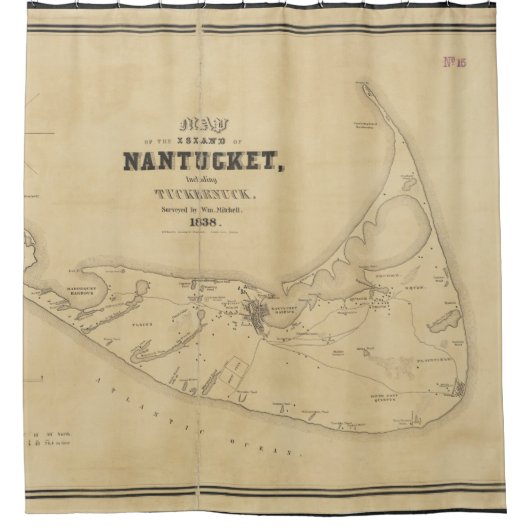  kaart van Nantucket (1838) Douchegordijn (Voorkant)