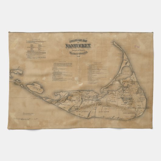  kaart van Nantucket (1869) Theedoek (Horizontaal)