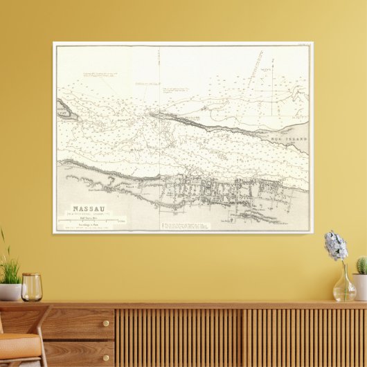  kaart van Nassau Bahamas (1884) Canvas Afdruk (Insitu (Woonkamer))