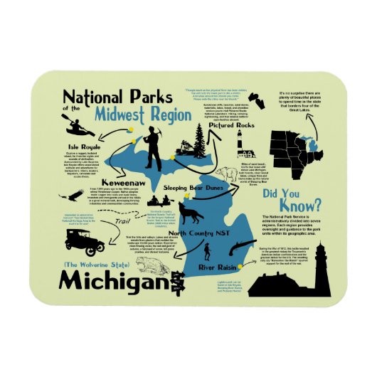 Kaart van nationale parken in Michigan Magneet (Horizontaal)