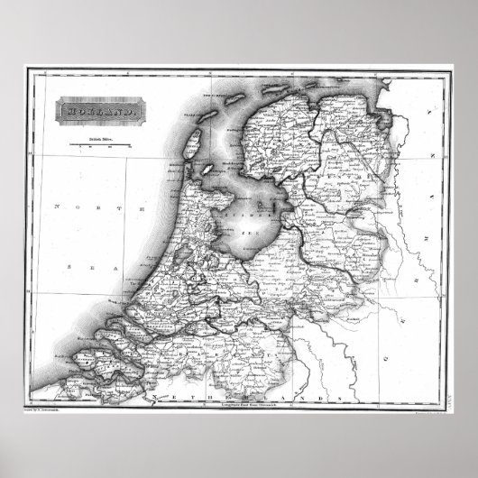  kaart van Nederland (1817) BW Poster (Voorkant)