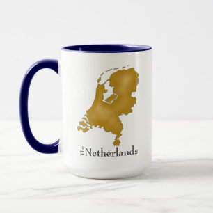 Kaart van Nederland in Gold met zwarte tekst Mok