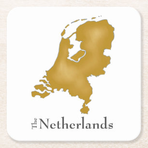 Kaart van Nederland in Gold Waterverf Kartonnen Onderzetters