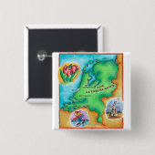 Kaart van Nederland Vierkante Button 5,1 Cm (Voorkant /achterkant)