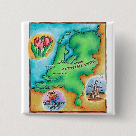 Kaart van Nederland Vierkante Button 5,1 Cm (Voorkant)