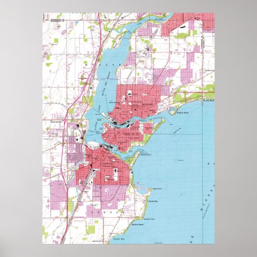  kaart van Neenah Wisconsin (1955) Poster (Voorkant)