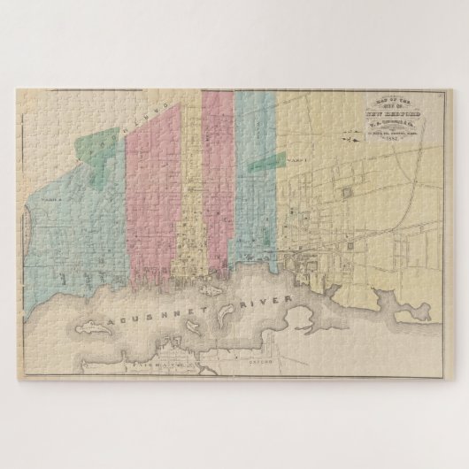 kaart van New Bedford MA (1887) Legpuzzel (Horizontaal)