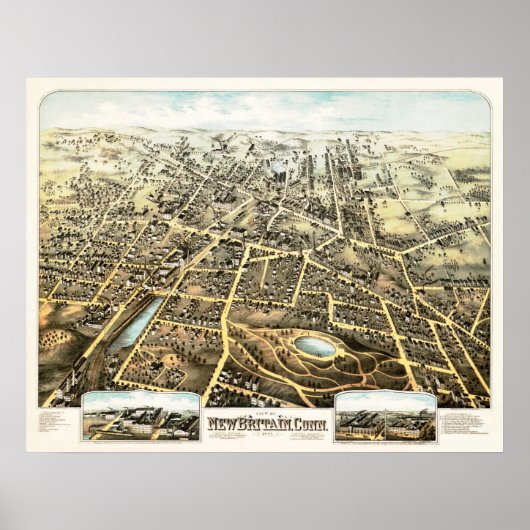 Kaart van New Britain, Connecticut uit 1875 Poster (Voorkant)