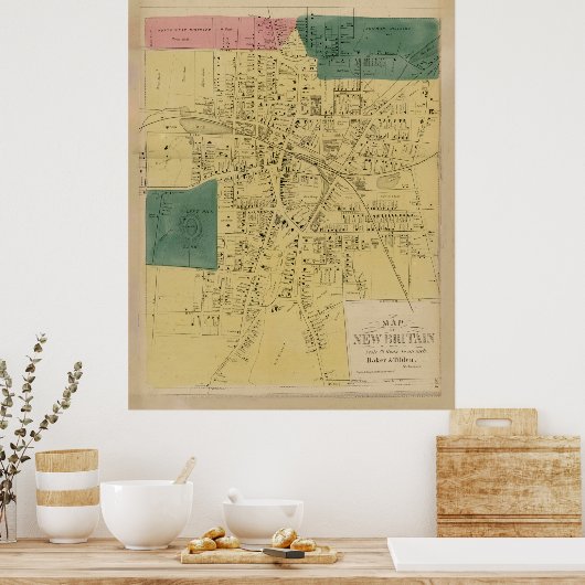 kaart van New Britain CT (1869) Poster (Keuken)