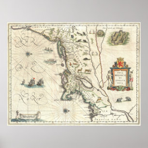  kaart van New England (1635) Poster