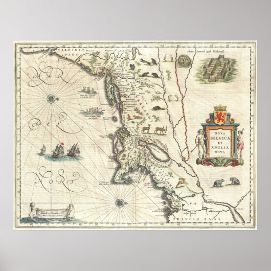 kaart van New England (1635) Poster (Voorkant)