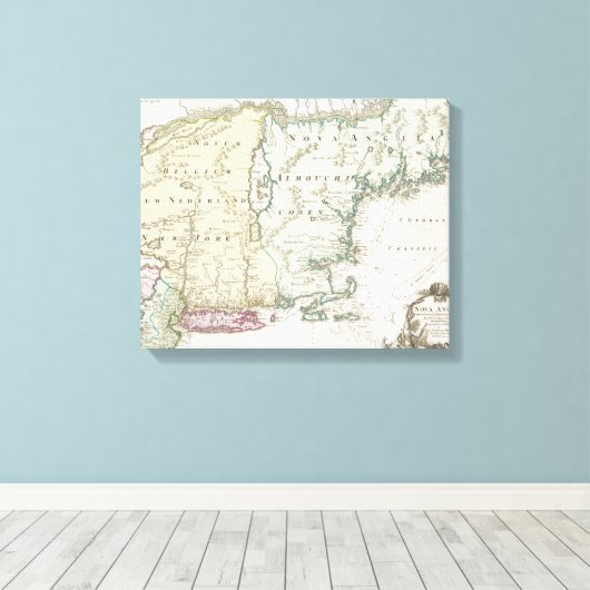  kaart van New England (1716) Canvas Afdruk (Insitu (Houten vloer))