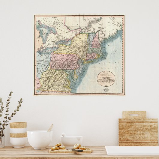  kaart van New England (1821) Poster (Keuken)