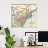  kaart van New England (1821) Poster (Thuiskantoor)