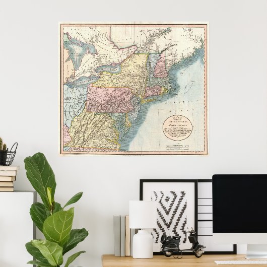  kaart van New England (1821) Poster (Thuiskantoor)