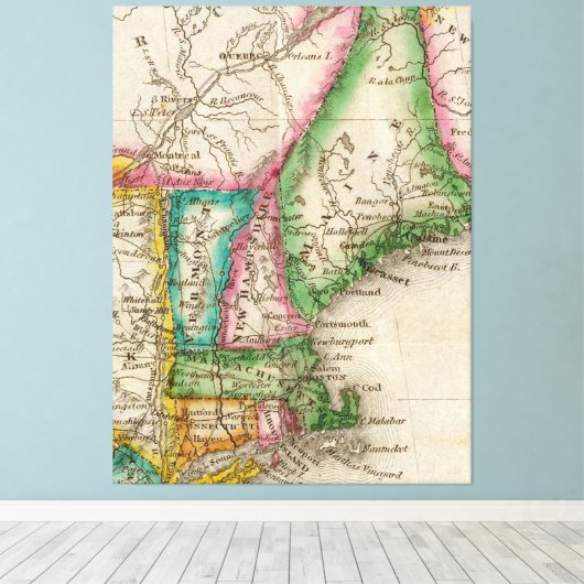 kaart van New England (1822) Canvas Afdruk (Insitu (Houten vloer))