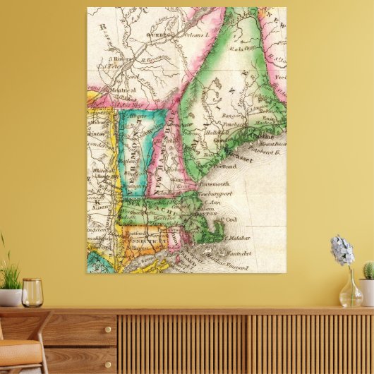 kaart van New England (1822) Canvas Afdruk (Insitu (Woonkamer))