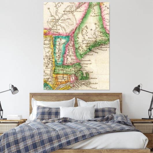 kaart van New England (1822) Canvas Afdruk (Insitu (Slaapkamer))