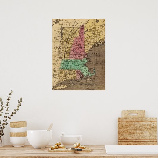  kaart van New England (1836) Poster (Keuken)